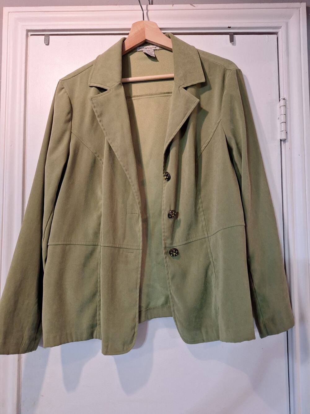 Notations Womens Blazer Green Size LARGE Jeweled Buttons